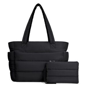 Puffer Tote Bag for Women, Lightweight Puffy Handbag with Compartments
